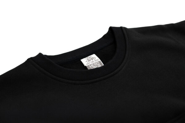 Front Close View of a Black Premium Heavyweight Crewneck Collar