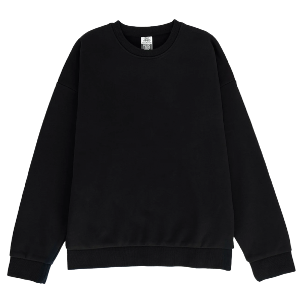Front View of a Black Premium Heavyweight Crewneck