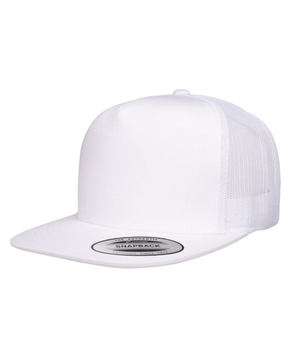 Front View of a White Trucker Snapback
