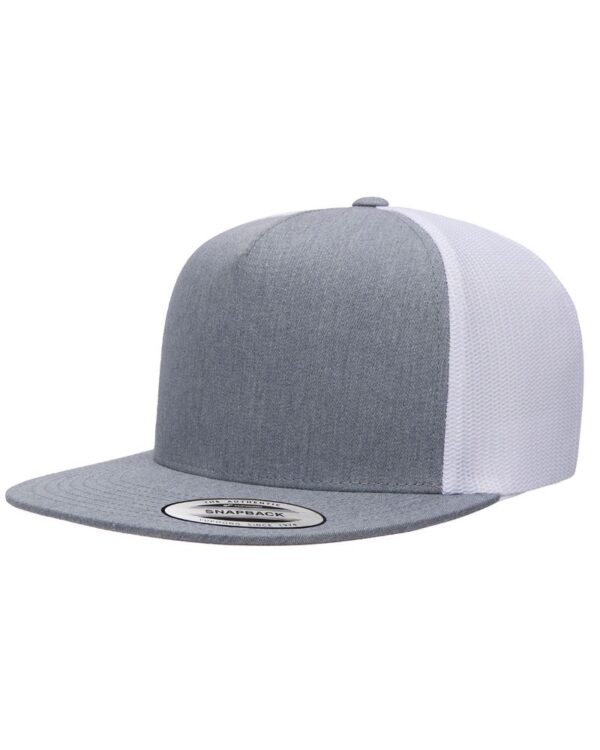 Front View of a Heather White Trucker Snapback